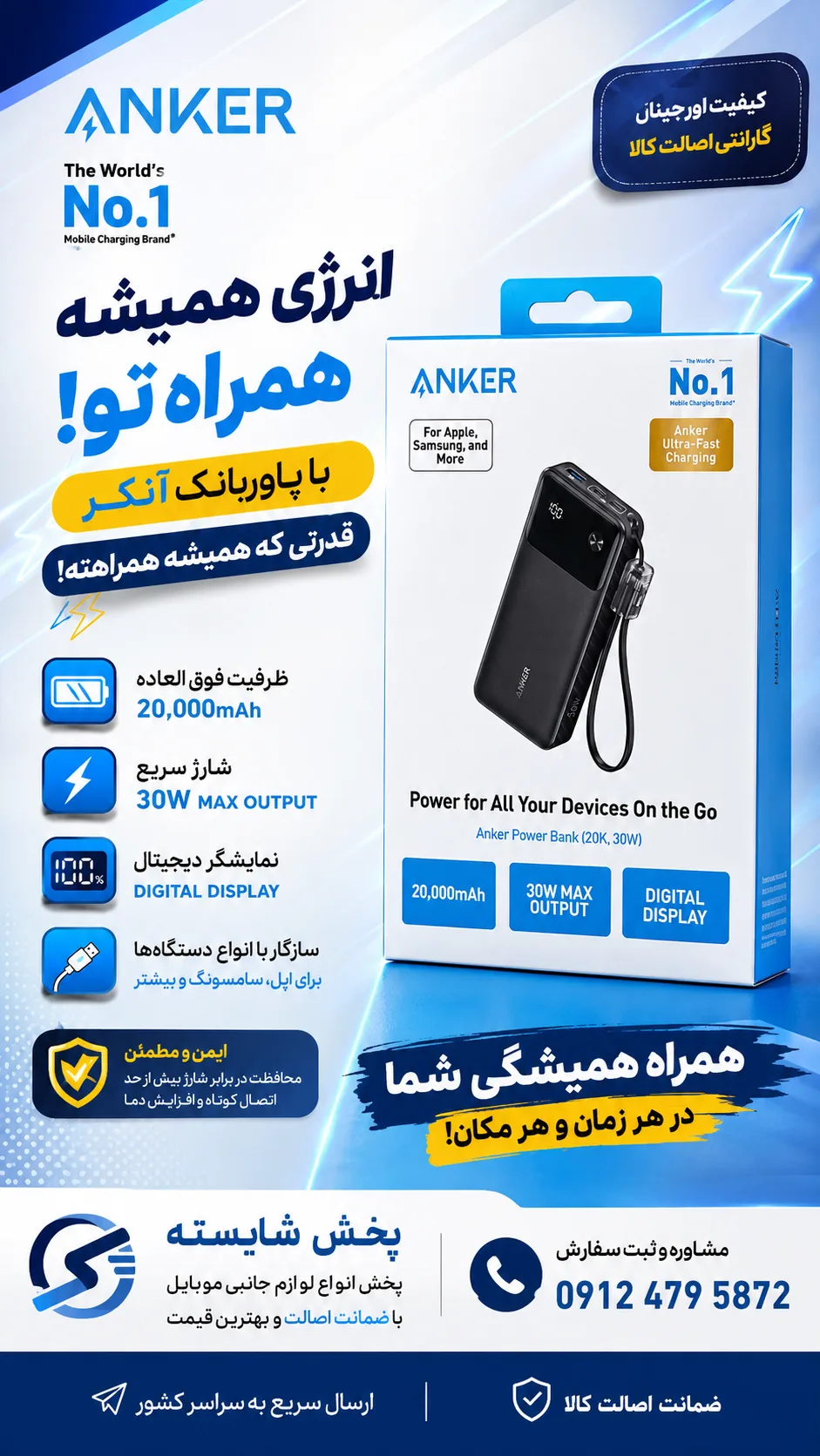 پاوربانک 2۰۰۰۰ میلی‌آمپر  ANKER POWER ALL